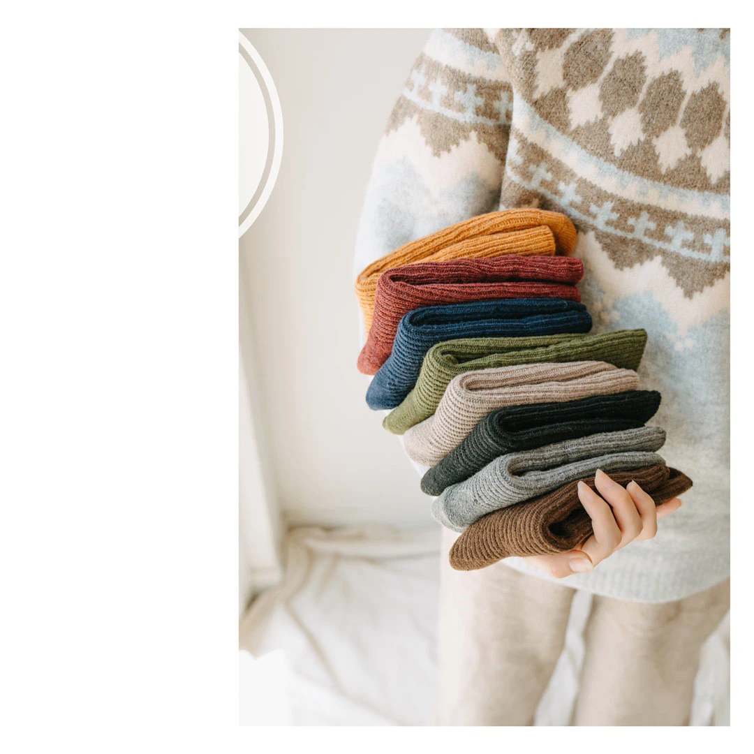 CHAOZHU Thicken Warm Merino Wool Classic Solid Colors Rib Socks Women High Quality Loose Crew Fashion Japanese Korea Sock Winter - Image 4