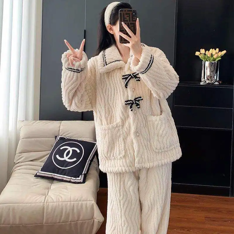 CHUANGERM Women's Pajamas Autumn and Winter Students Home Wear Padded and Thickened Warm Princess Clothes Women's Clothing - Image 2
