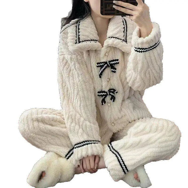 CHUANGERM Women's Pajamas Autumn and Winter Students Home Wear Padded and Thickened Warm Princess Clothes Women's Clothing - Image 5