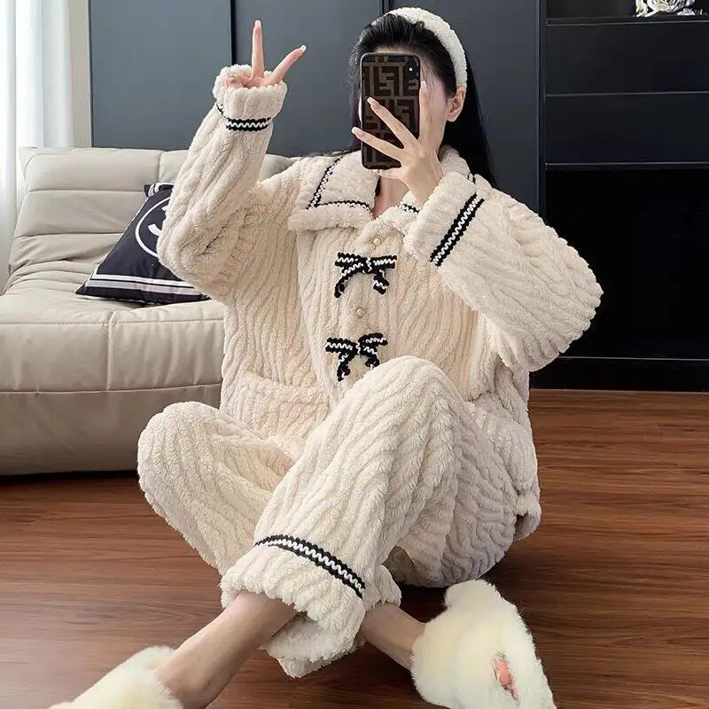 CHUANGERM Women's Pajamas Autumn and Winter Students Home Wear Padded and Thickened Warm Princess Clothes Women's Clothing - Image 3