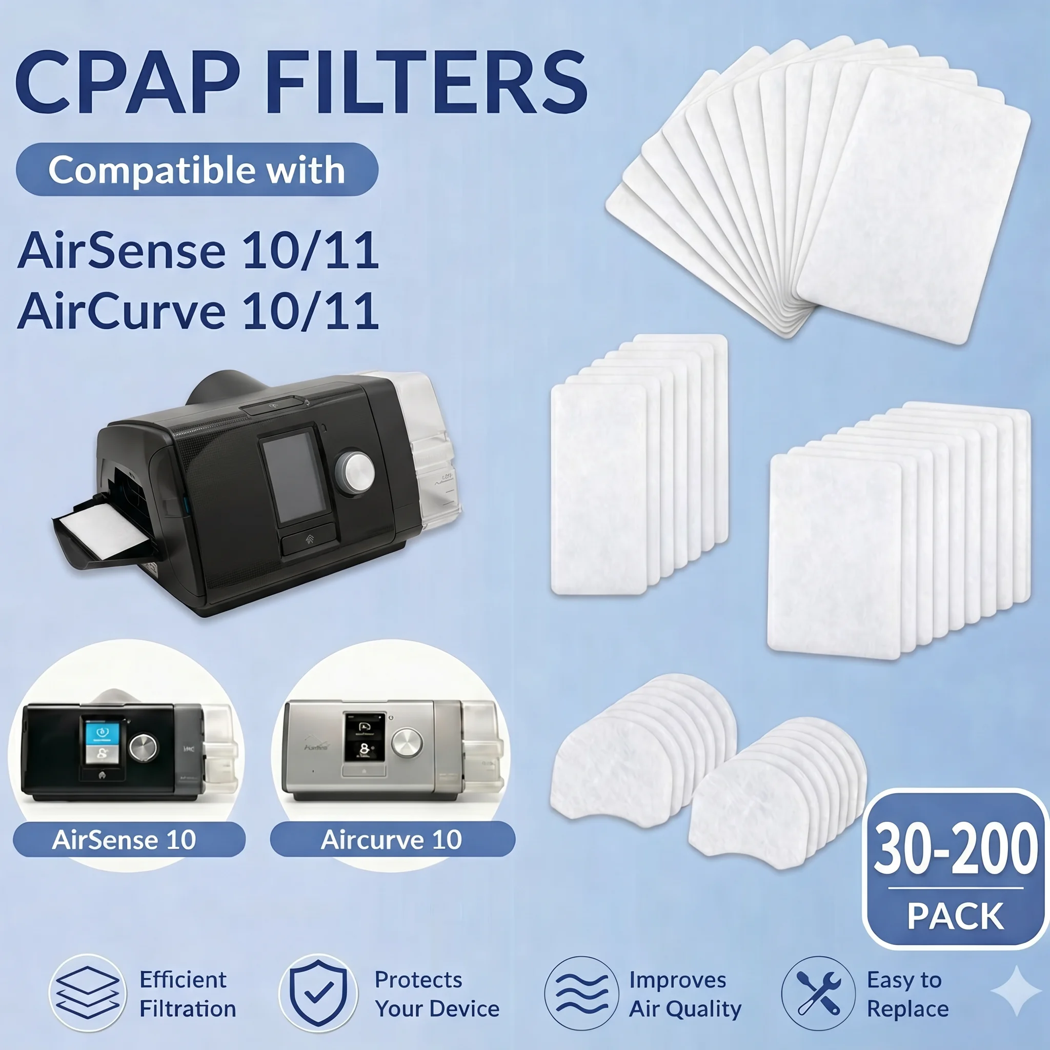 CPAP Filter Replacement, Filter Cotton Fit for S10/11/Airmini Series Devices Disposable Replacement Filter Ultra Fine Filters