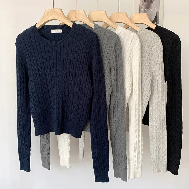Cable‑Knit Long Sleeve Knit Sweater 2026 Autumn Winter Solid‑Color O-Neck Sweater Women Pullover Versatile Base Top - Image 2