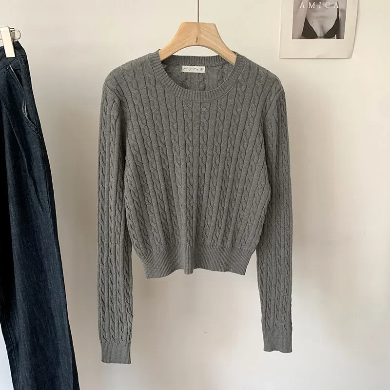 Cable‑Knit Long Sleeve Knit Sweater 2026 Autumn Winter Solid‑Color O-Neck Sweater Women Pullover Versatile Base Top - Image 4