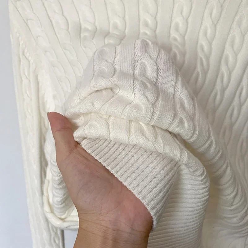 Cable‑Knit Long Sleeve Knit Sweater 2026 Autumn Winter Solid‑Color O-Neck Sweater Women Pullover Versatile Base Top - Image 6