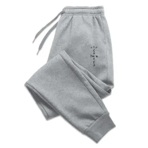 Cactus Vertical Text Sweatpants, Unisex Drawstring Joggers Minimal Cactus Graphic Cuffed Side Pocket Casual Street Trousers