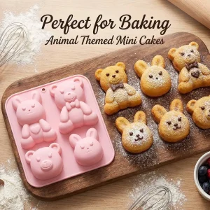 Cartoon Bear Rabbit Silicone Mold 4-Cavity Animal Shape Cake Decorating Tools Chocolate Jelly Molds Kitchen Bakeware Accessories