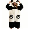 Cartoon Panda Pajama Women's Winter Warm Coral Velvet Thick Sleeprobe Cute Girl Hoodie Sleepwear Homewear Coral Fleece Bathrobe