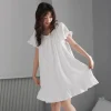 Casual Bowknot Women's Pajama Dress Short Sleeve Loose Ruffle Nightdress Home Wear Sleepwear Princess Nightgown Female