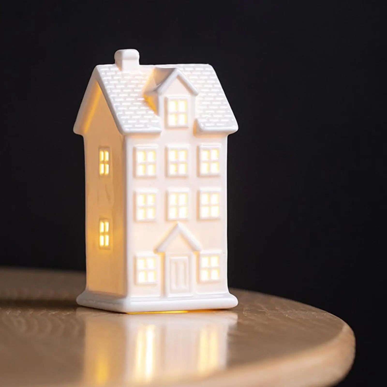 Ceramic Christmas Home Decorations Lighted Christmas House Figurine with Light Xmas Crafts Creative LED Hollow House - Image 6