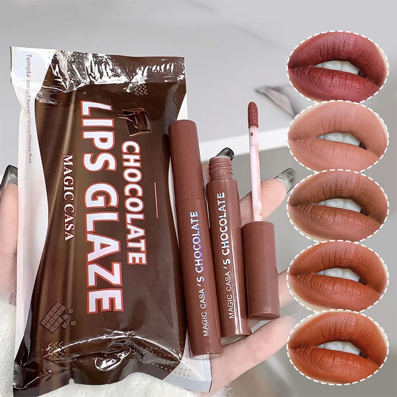 Chocolate five lip glaze set Mist matte lipstick girl student - Image 5