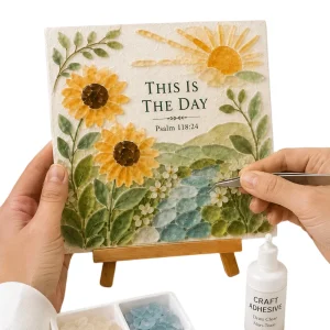 Christian Faith DIY Sea Glass Mosaic Kit Bible Verse Inspirational Wall Art Home Decor Craft for Adults