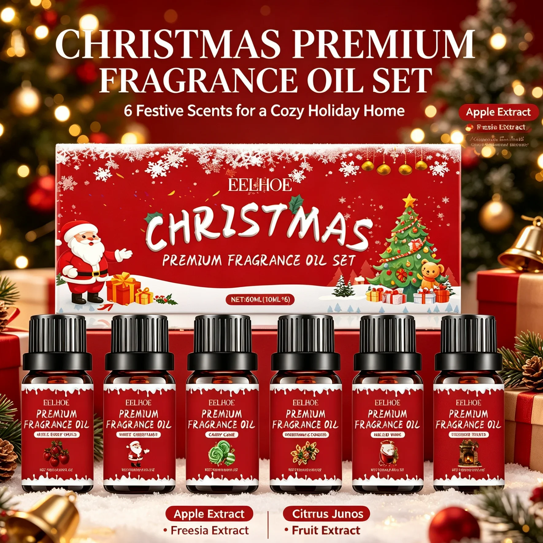 Christmas Aromatherapy Essential Oil Set Long Lasting Fragrance 6 Holiday Scents Festive Scents & Relaxing Atmosphere Xmas gifts