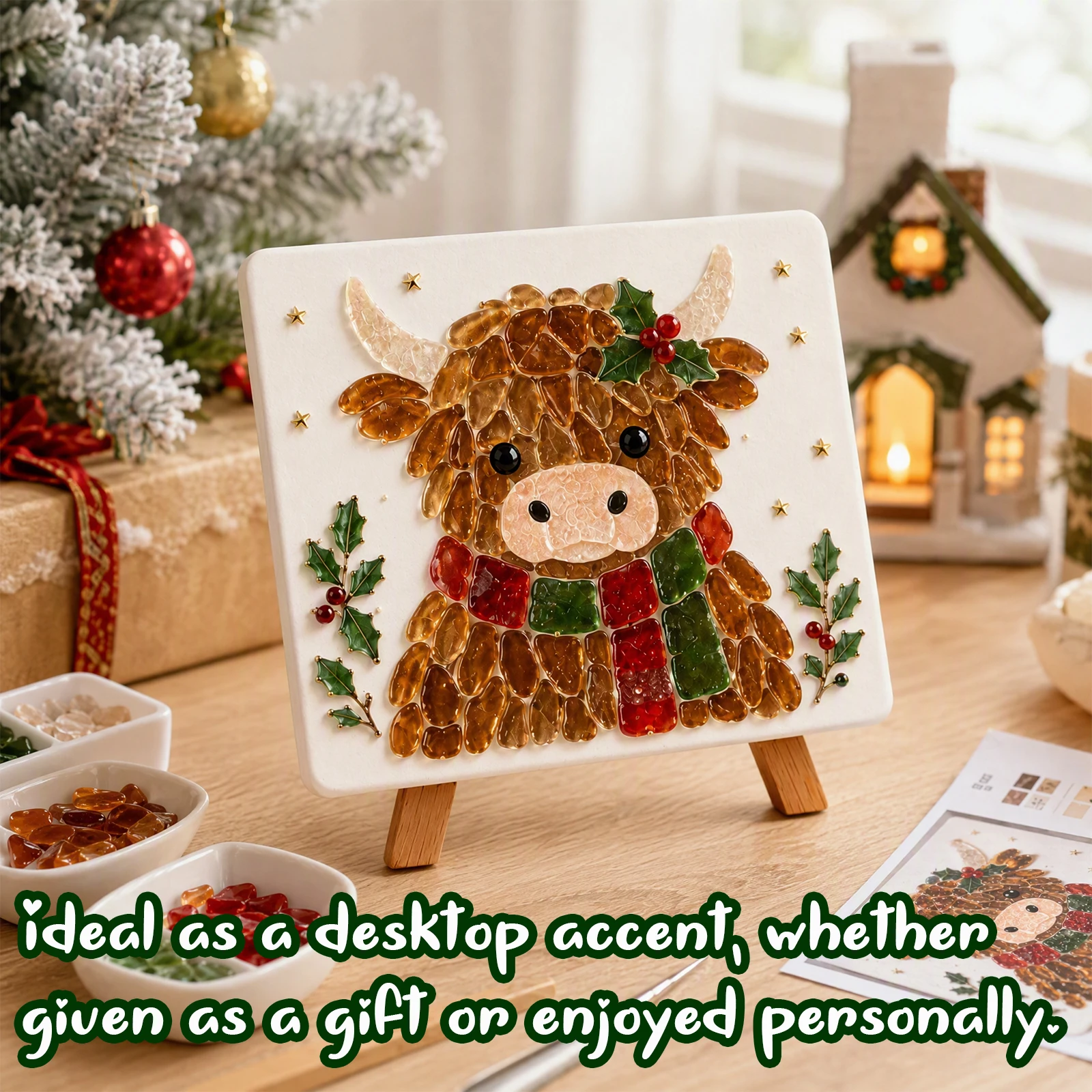 Christmas DIY Mosaic Craft Kit Reindeer Sea Glass Art Set Holiday Festive Table Decor with Tweezers Complete Tools - Image 5