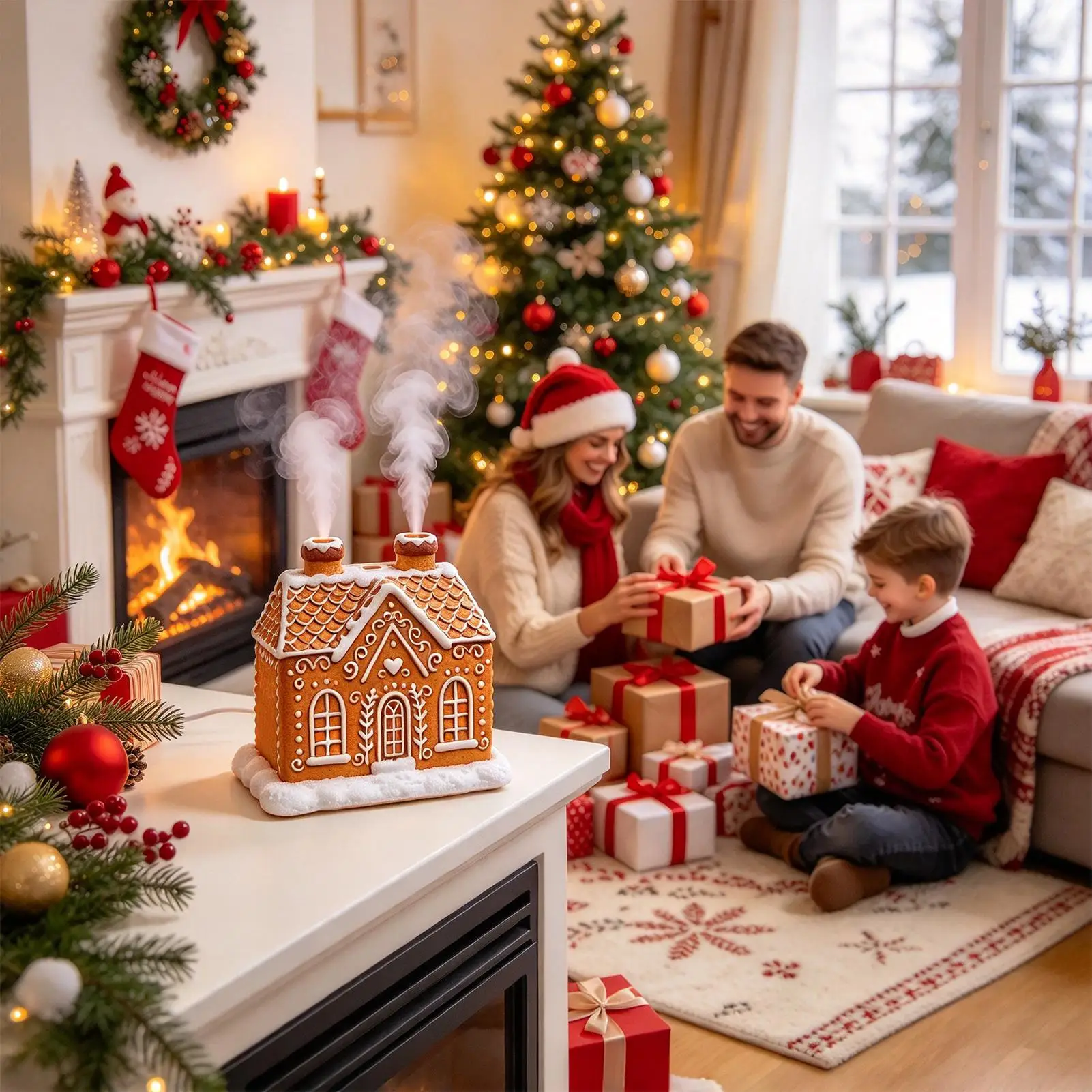 Christmas Diffuser Cute Resin Cottage Holiday Decor Christmas House Aromatherapy Diffuser For Fireplace Mantel Shelf Dining - Image 2
