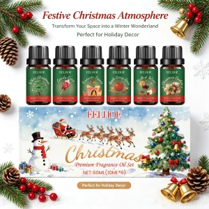 Christmas Essential Oils Set 6 Premium Holiday Fragrance Oil for Diffuser Long Lasting Fragrance Relaxing Atmosphere Festive Dec
