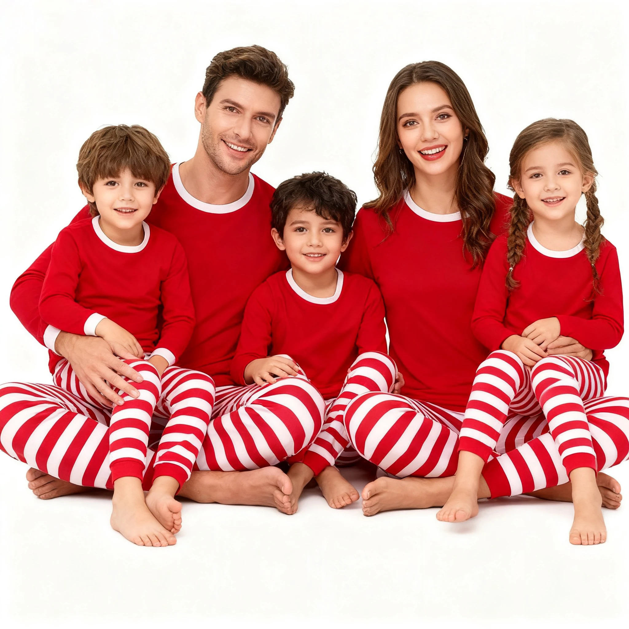 Christmas Family Matching Pajamas Sets Red Top & Striped Pants Long Sleeve Sleepwear for Parents and Children Festive Xmas Pjs - Image 2