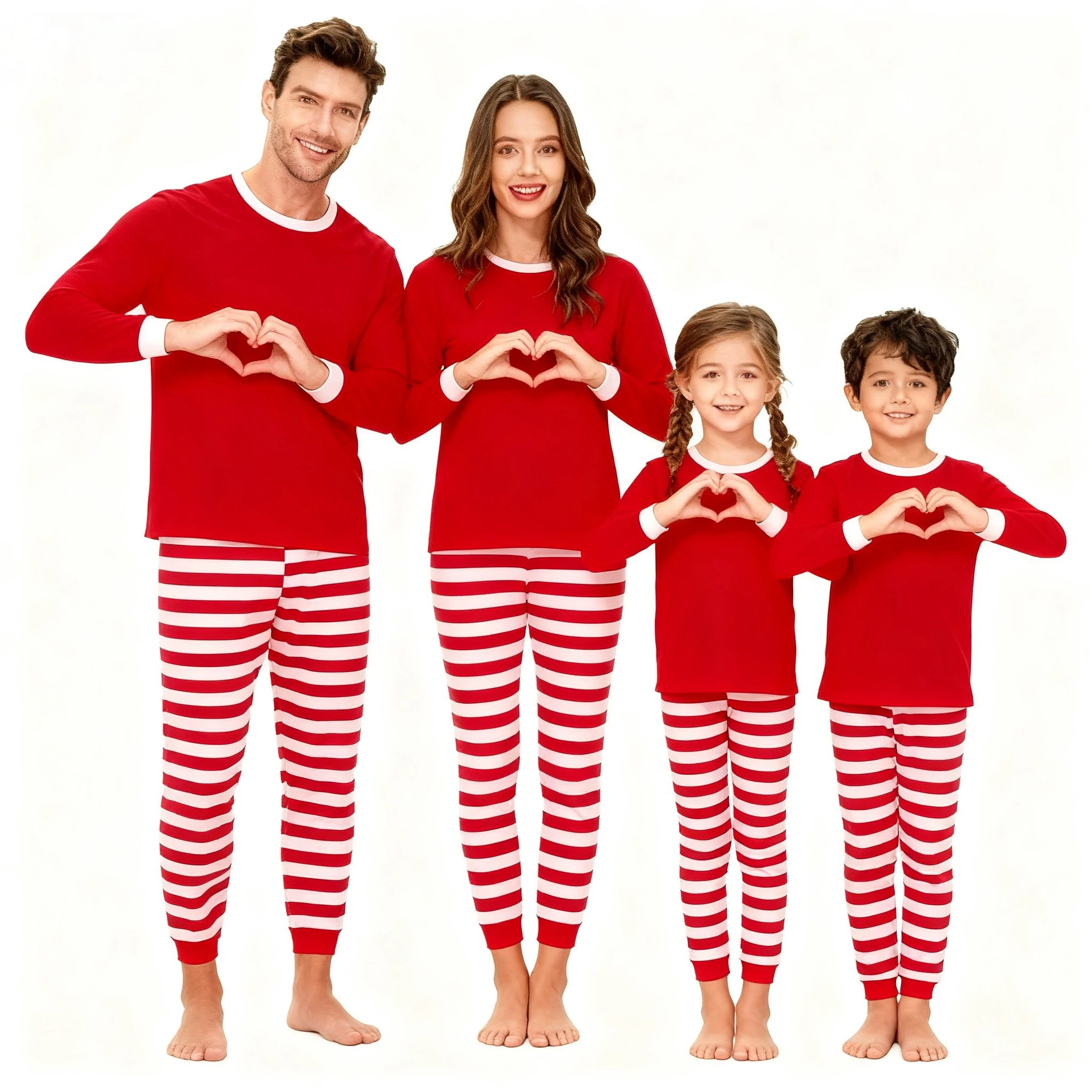 Christmas Family Matching Pajamas Sets Red Top & Striped Pants Long Sleeve Sleepwear for Parents and Children Festive Xmas Pjs - Image 4