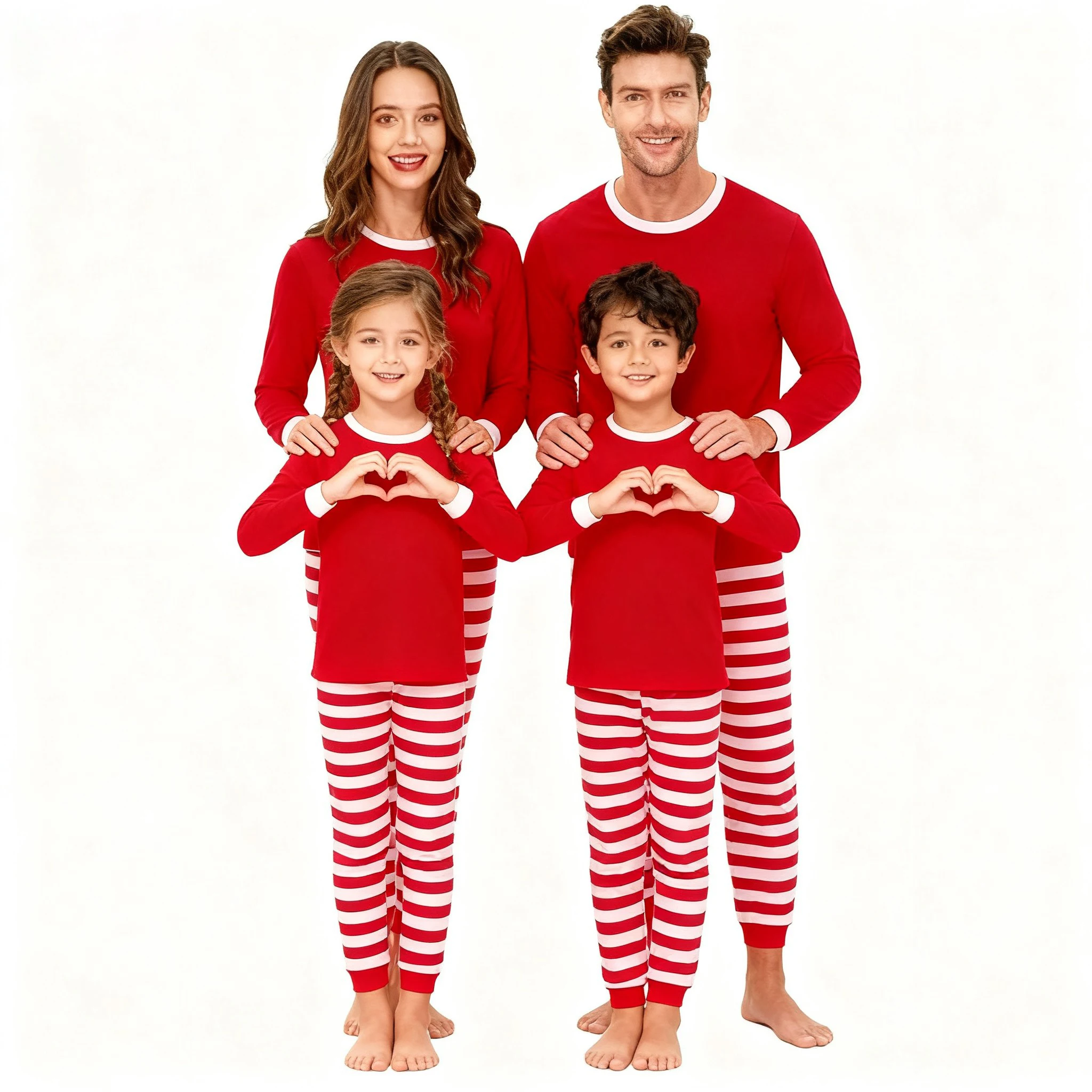 Christmas Family Matching Pajamas Sets Red Top & Striped Pants Long Sleeve Sleepwear for Parents and Children Festive Xmas Pjs - Image 6