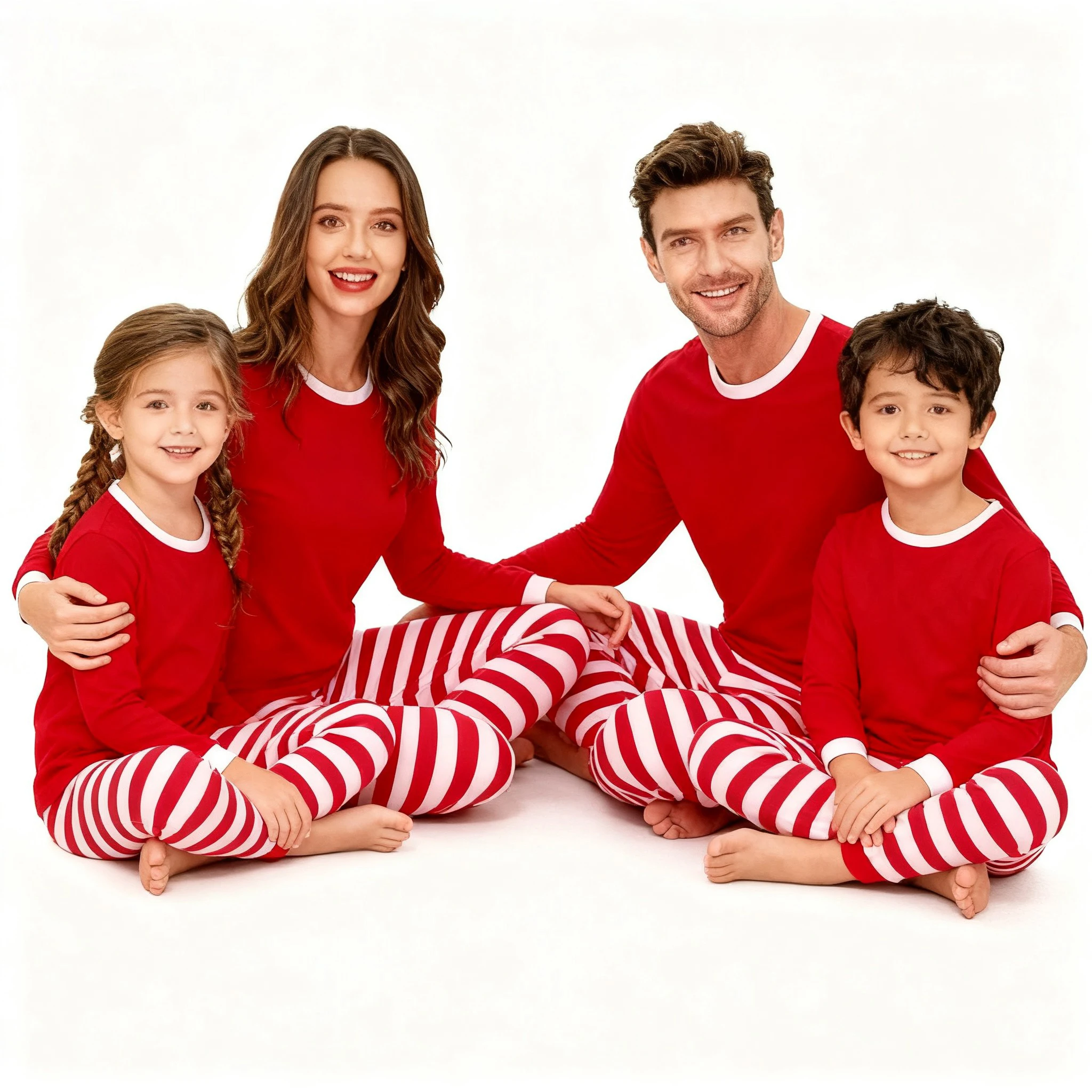 Christmas Family Matching Pajamas Sets Red Top & Striped Pants Long Sleeve Sleepwear for Parents and Children Festive Xmas Pjs - Image 3