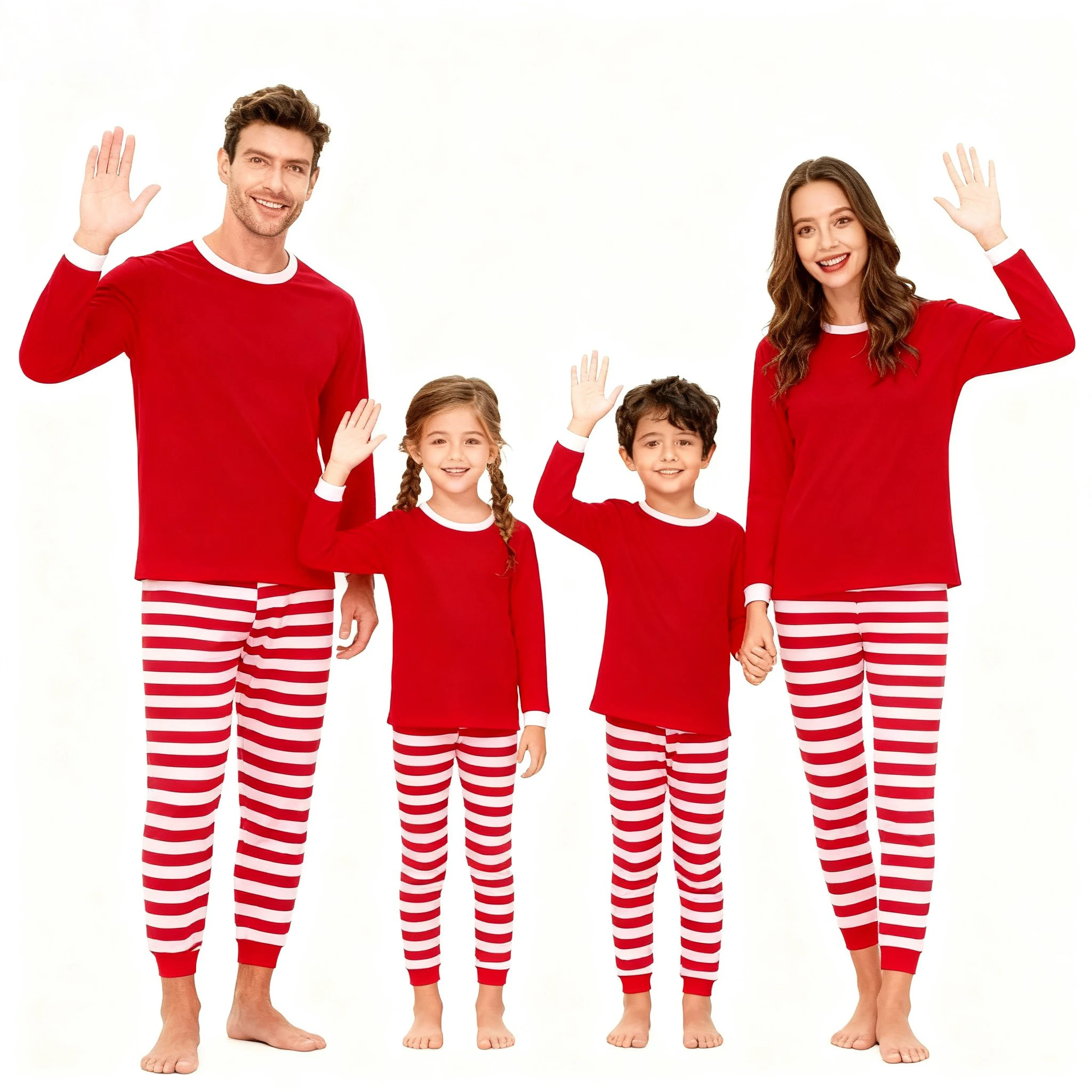Christmas Family Matching Pajamas Sets Red Top & Striped Pants Long Sleeve Sleepwear for Parents and Children Festive Xmas Pjs - Image 5