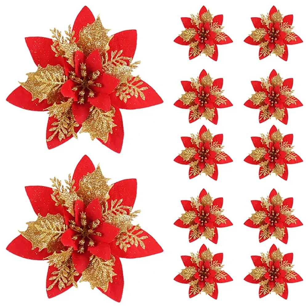Christmas Flower Ornaments Glitter Artifical Flowers For Christmas Tree,Xmas Decoration For Home - Image 6