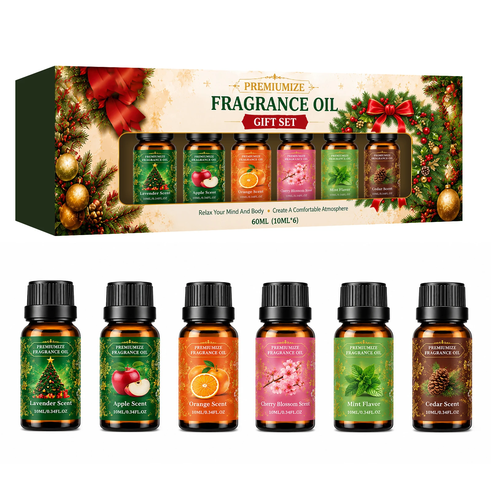 Christmas Fragrance Oil Gift Set 6 Flavors Fruits Flowers Fragrant for Diffuser Humidifier Air Freshener Holiday Aroma Oil Gift - Image 2