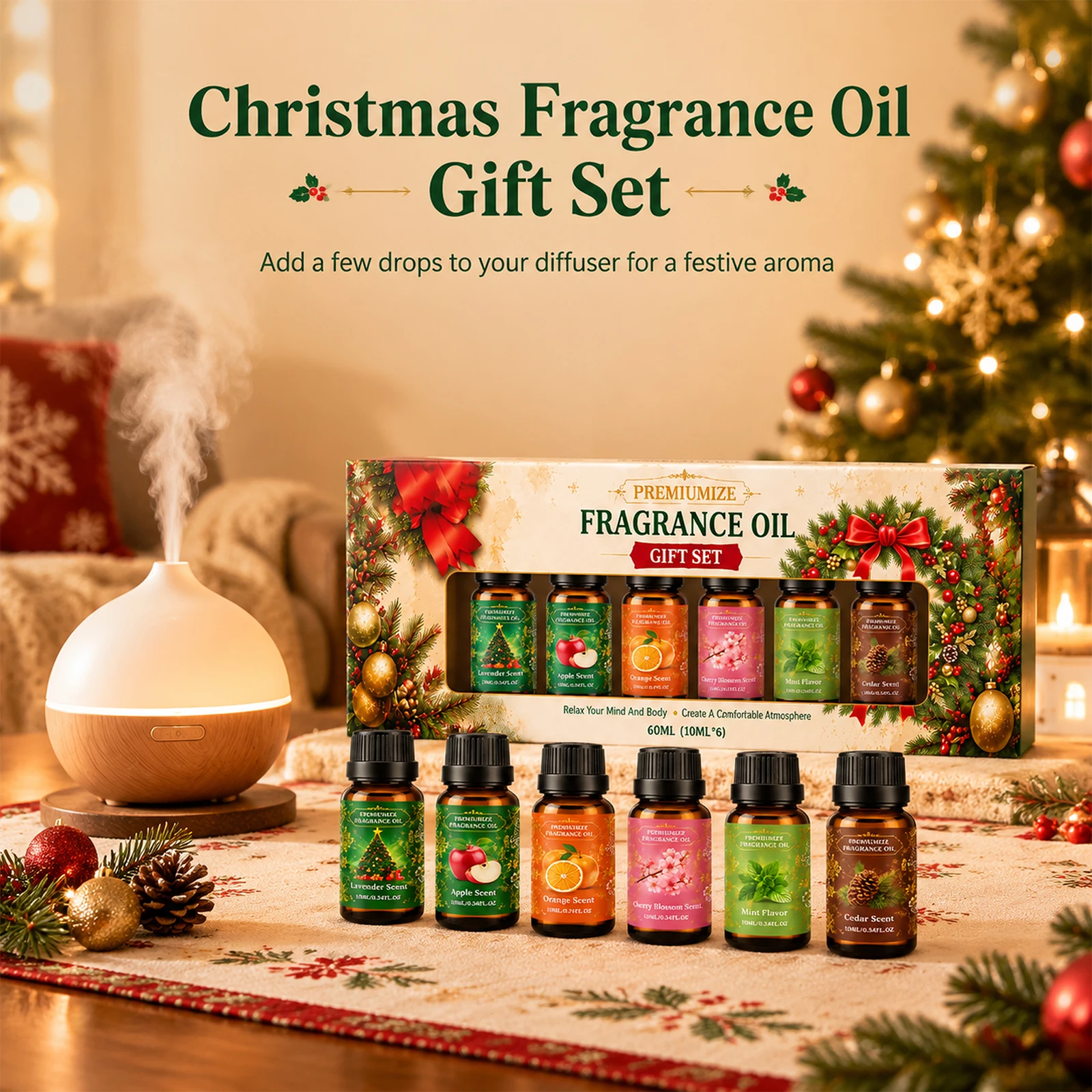 Christmas Fragrance Oil Gift Set 6 Flavors Fruits Flowers Fragrant for Diffuser Humidifier Air Freshener Holiday Aroma Oil Gift - Image 3