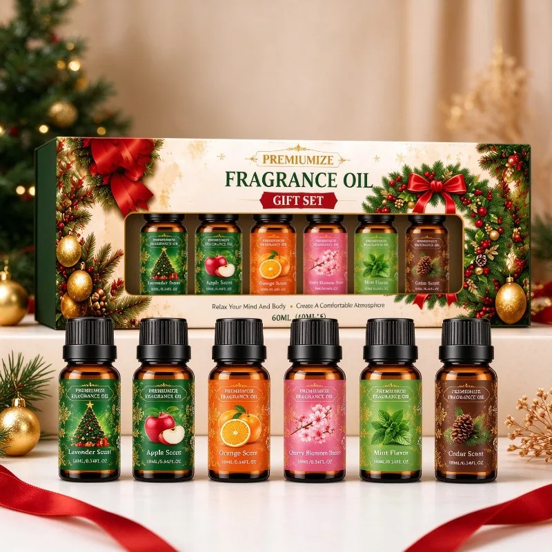 Christmas Fragrance Oil Gift Set Lavender Apple Orange Cherry Blossom for Diffuser Humidifier Home Bedroom Office Scented Gift
