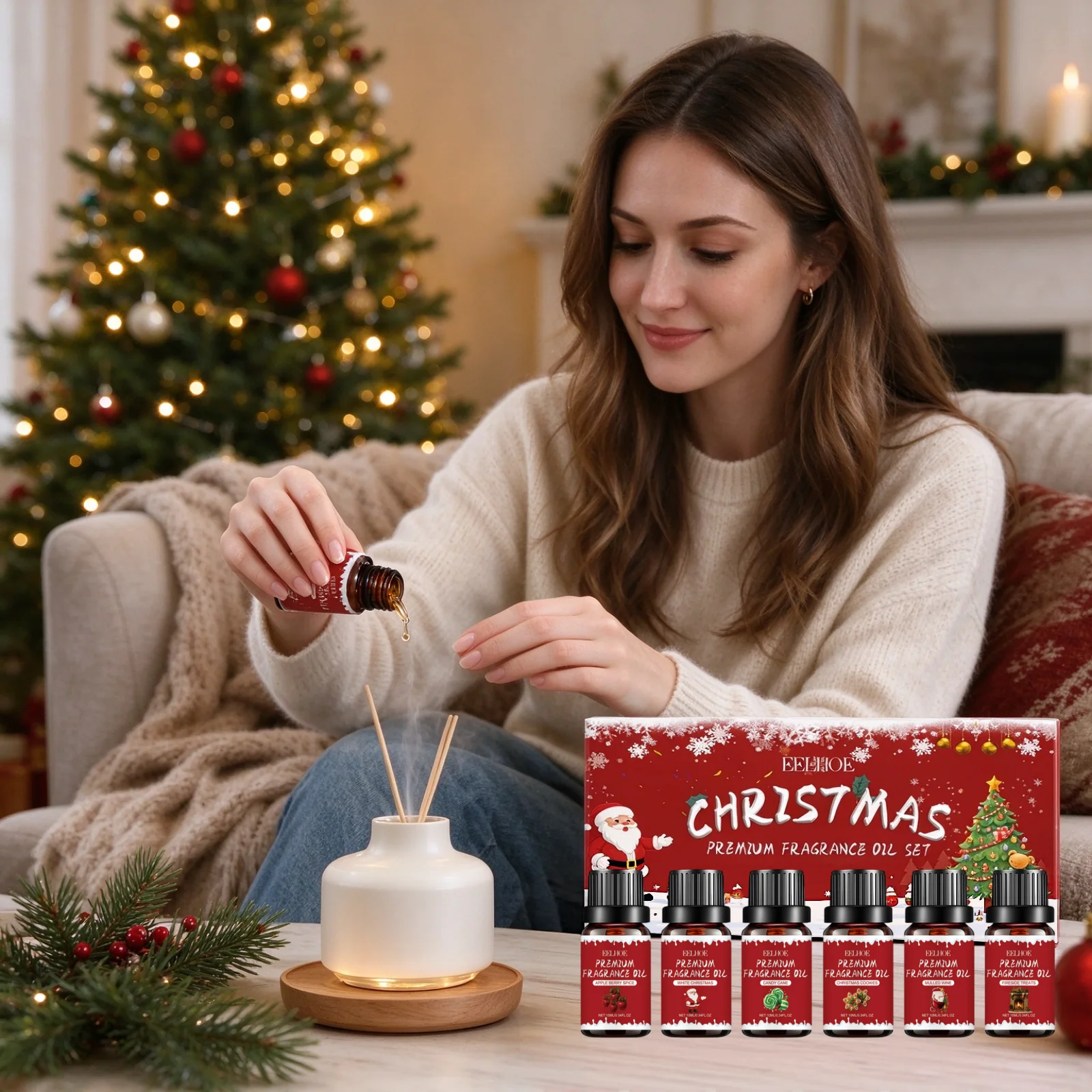 Christmas Fragrance Oil Set Safe Ingredients Long Lasting Fragrance Air Freshener Home Aromatherapy Christmas Essential Oil Set - Image 3