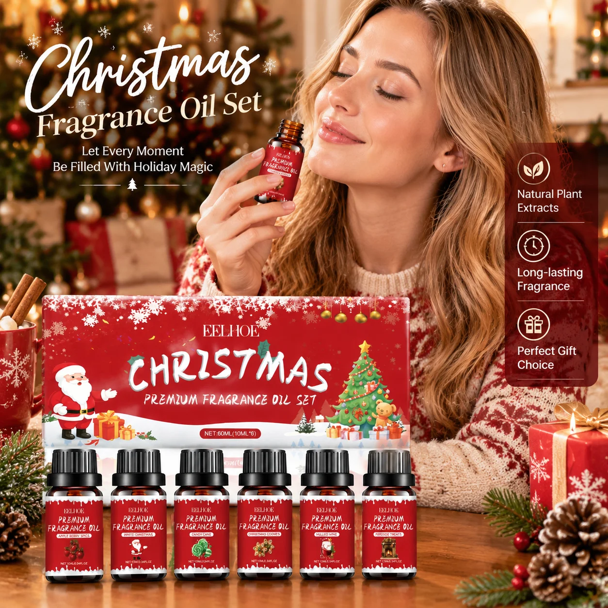 Christmas Fragrance Oil Set Safe Ingredients Long Lasting Fragrance Air Freshener Home Aromatherapy Christmas Essential Oil Set - Image 4