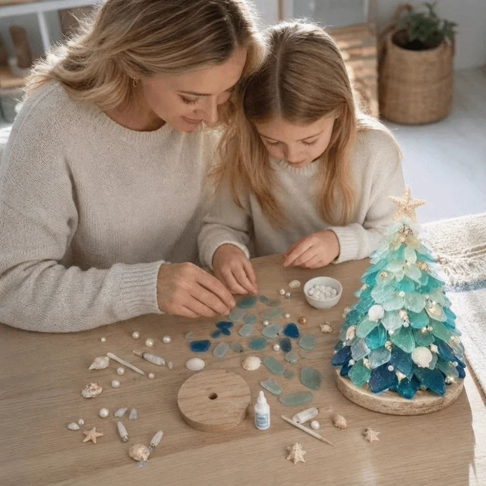 Christmas Gift Handmade Sea Glass Weaving DIY Sea Glass Art Kit Sea Glass Material Multi-Color DIY Christmas Tree Craft Kit - Image 4