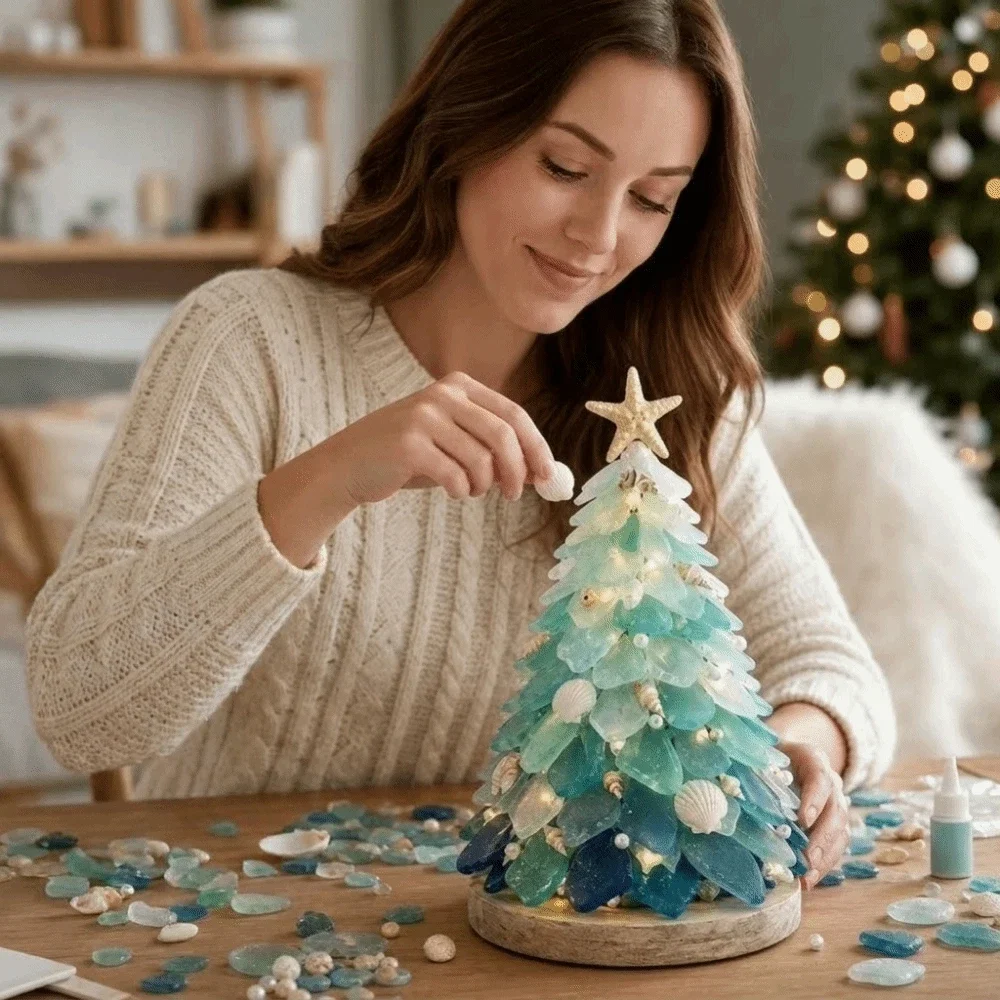 Christmas Gift Handmade Sea Glass Weaving DIY Sea Glass Art Kit Sea Glass Material Multi-Color DIY Christmas Tree Craft Kit - Image 3
