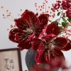Christmas Gifts Artificial Poinsettia Glitter Flower Sequin Flannel 23cm Fake Flowers New Year Photography Props