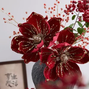 Christmas Gifts Artificial Poinsettia Glitter Flower Sequin Flannel 23cm Fake Flowers New Year Photography Props