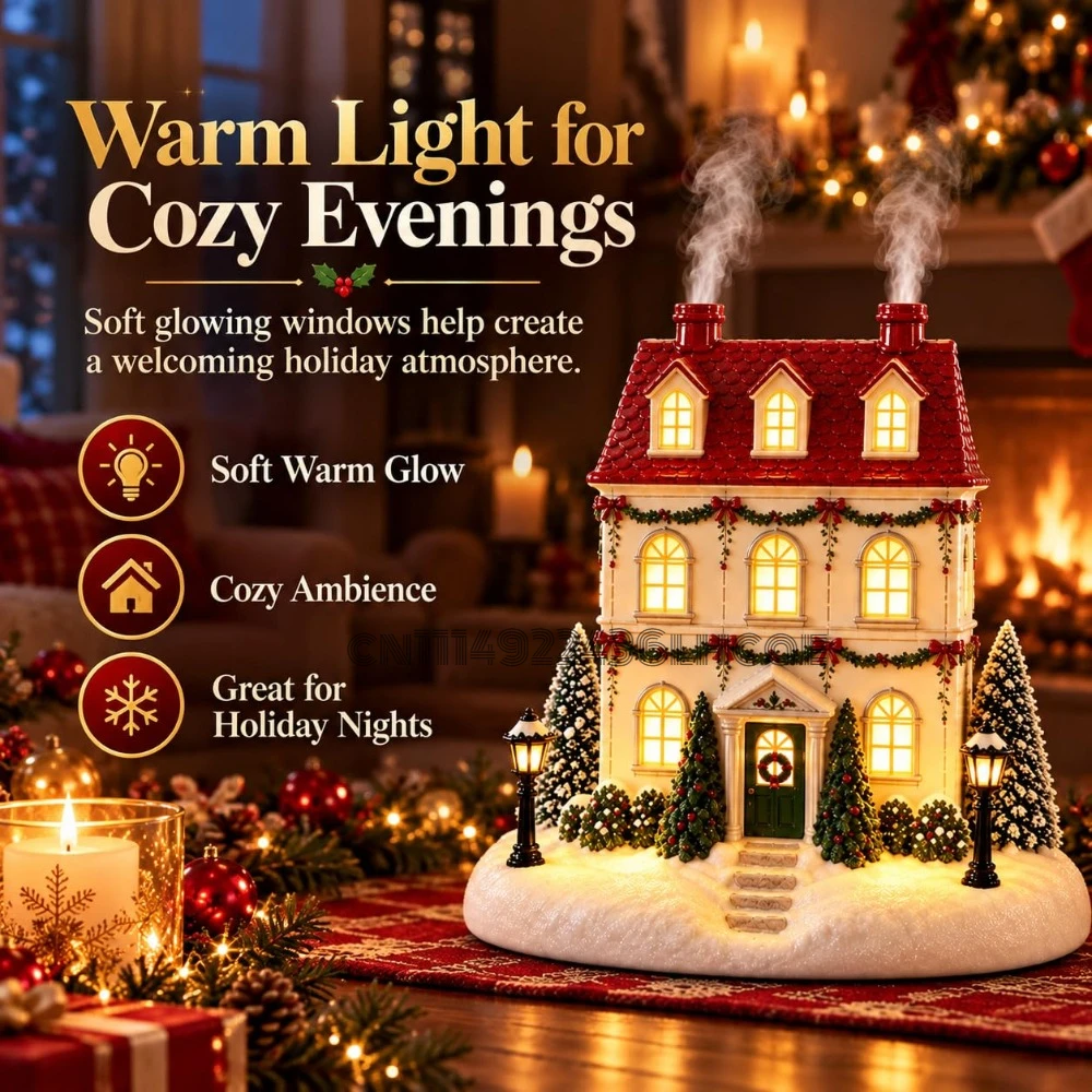 Christmas House Aroma Diffuser, Lighted Christmas Village Decor with Mist Warm Glowing Windows & Gentle Chimney Mist - Image 5