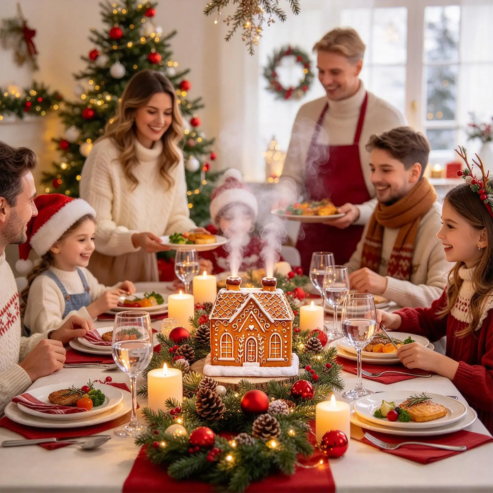 Christmas House Diffuser Gentle Chimney Mist Winter Decor Table Centerpiece Christmas House Aromatherapy Diffuser For Fireplace