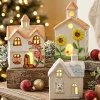 Christmas LED Ceramic House Decoration Warm Light 3D Village Ornament with Rabbit Snow House Cherry Blossom Sunflower Embossed