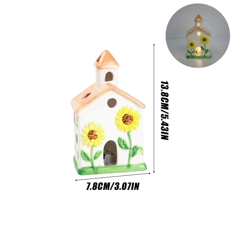 Christmas LED Ceramic House Decoration Warm Light 3D Village Ornament with Rabbit Snow House Cherry Blossom Sunflower Embossed - Image 6