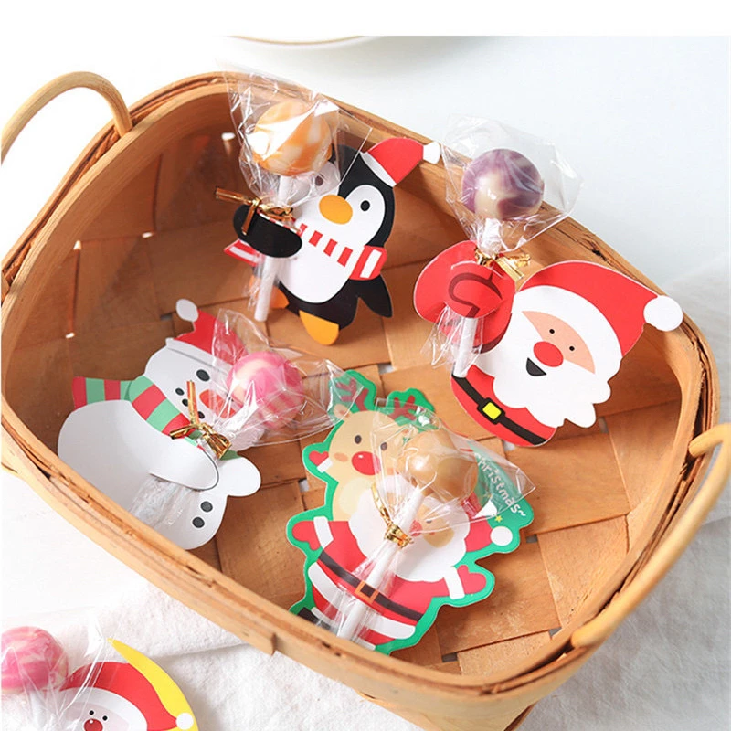 Christmas Lollipop Paper Cards Cartoon Santa Claus Penguin Snowman Kids Candy Gifts Package Wrapping New Year Party Decoration - Image 5
