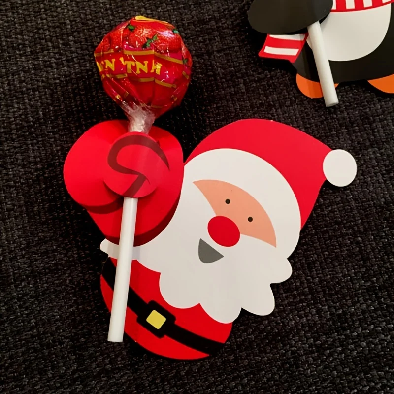 Christmas Lollipop Paper Cards Cartoon Santa Claus Penguin Snowman Kids Candy Gifts Package Wrapping New Year Party Decoration - Image 3