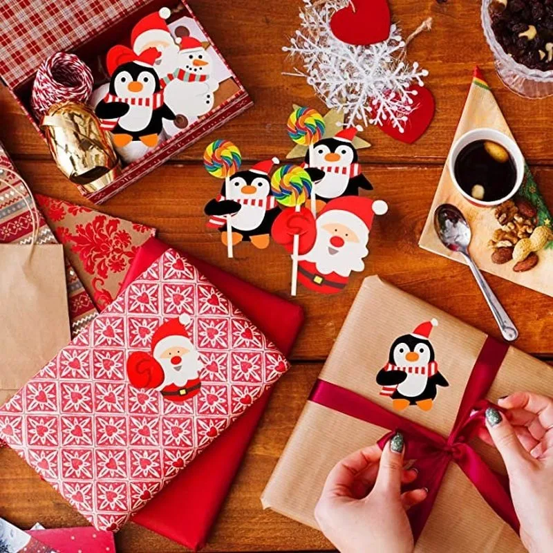 Christmas Lollipop Paper Cards Cartoon Santa Claus Penguin Snowman Kids Candy Gifts Package Wrapping New Year Party Decoration - Image 6