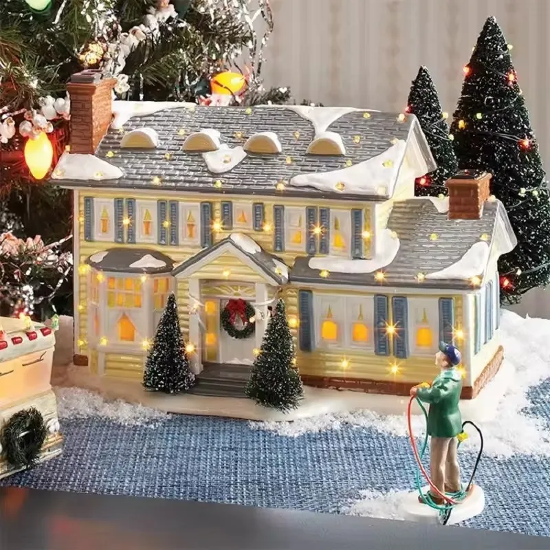 Christmas Luminous Resin House Santa Claus Car House Rural Holiday Garage Decoration Desktop Decoration Statue Christmas Gift - Image 2