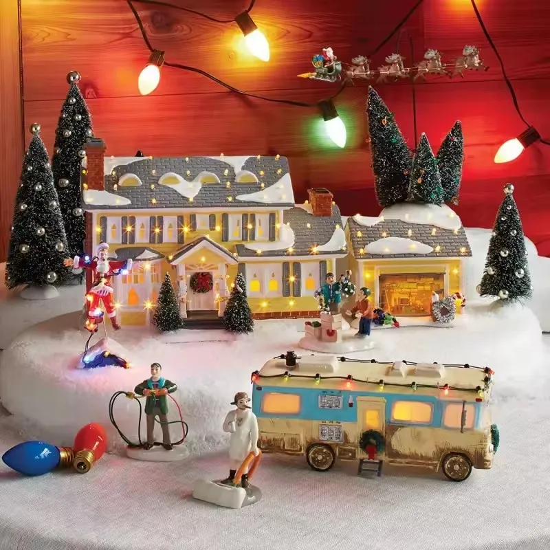 Christmas Luminous Resin House Santa Claus Car House Rural Holiday Garage Decoration Desktop Decoration Statue Christmas Gift - Image 3