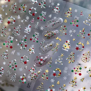 Christmas Nail Stickers Luxury Crystal Diamond Cartoon Bear Tree Apple Back Glue Nail Art Stickers DIY New 3D Nails Decorations