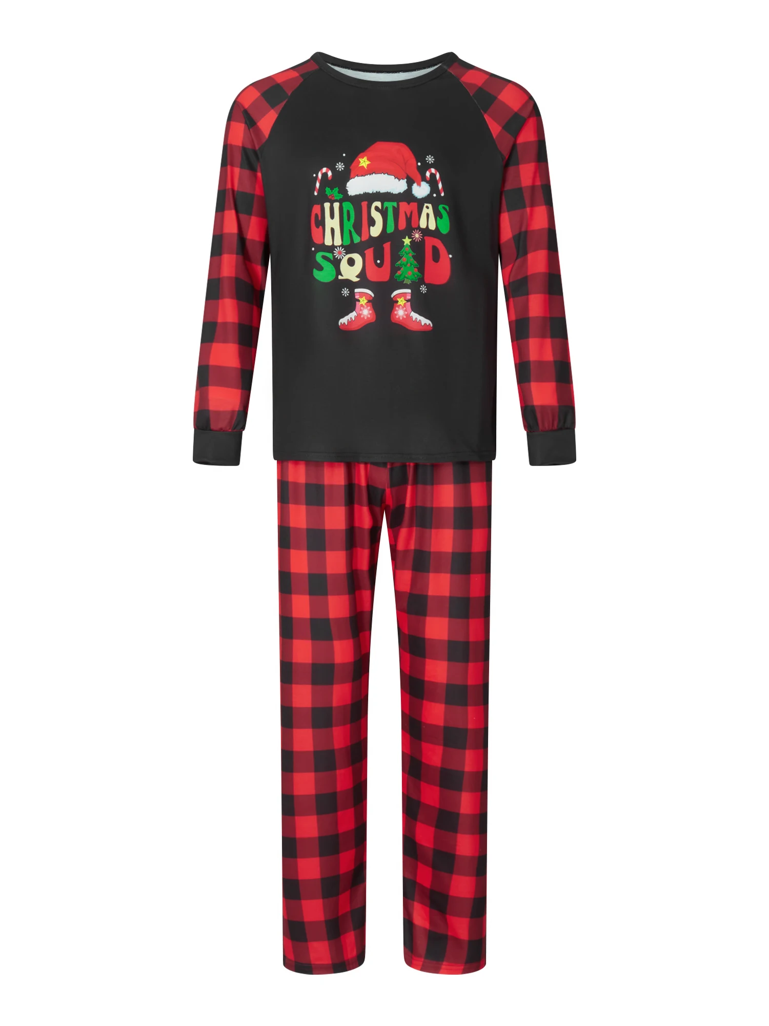 Christmas Pajamas for Family Long Sleeve Letter Boots Print Tops Buffalo Plaid Pants Set Winter Sleepwear - Image 2