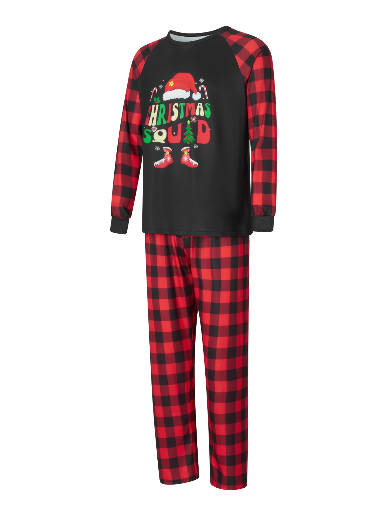 Christmas Pajamas for Family Long Sleeve Letter Boots Print Tops Buffalo Plaid Pants Set Winter Sleepwear - Image 5