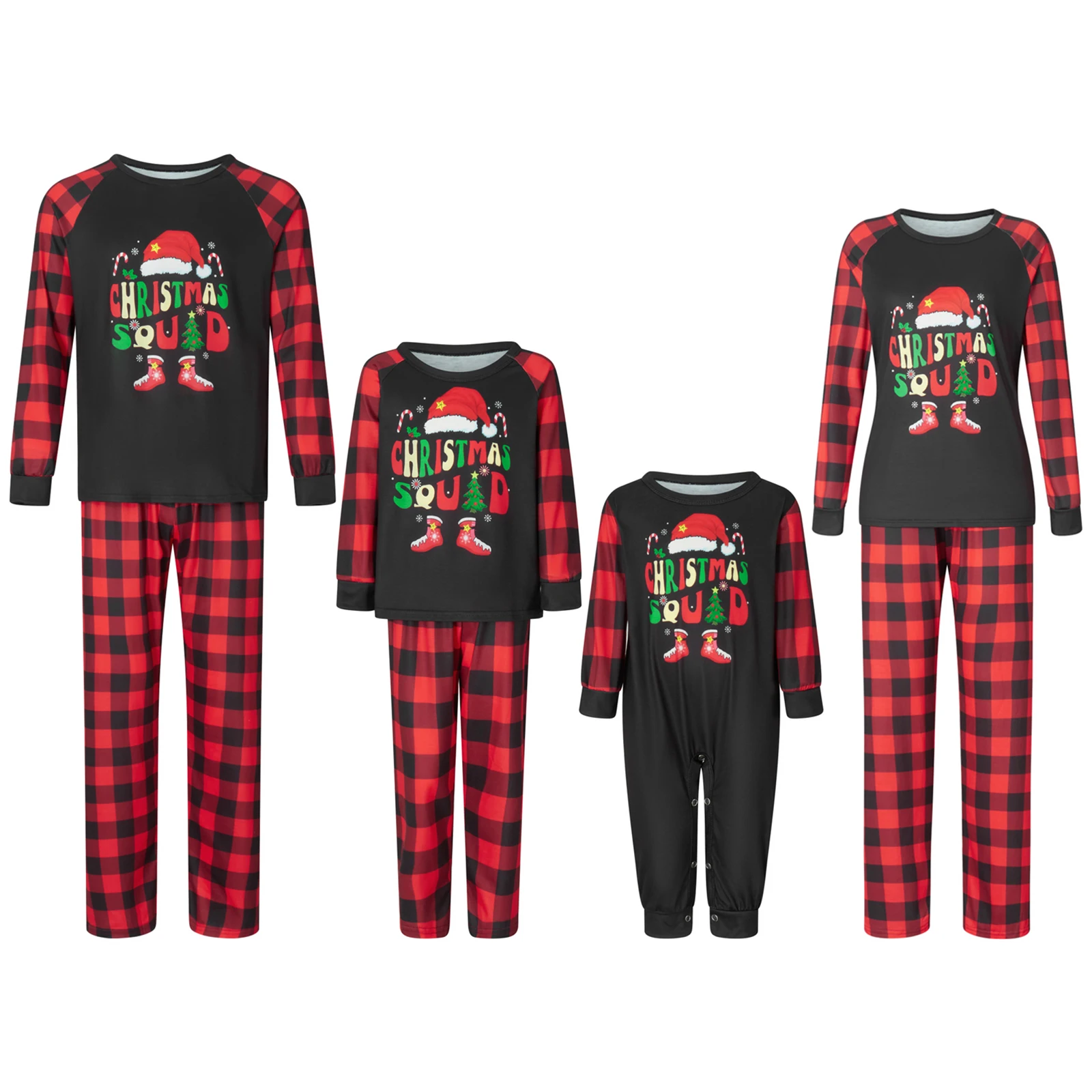 Christmas Pajamas for Family Long Sleeve Letter Boots Print Tops Buffalo Plaid Pants Set Winter Sleepwear