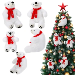 Christmas Polar Bear Decoration,Christmas Tree Ornament White Polar Bear Stuffed Animal Plush Cuddly for Winter Tree Decoration