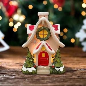 Christmas Resin House Figurine Mini Snow Cottage Ornament Winter Cabin Statue Xmas Tabletop Home Holiday Party Decor Crafts