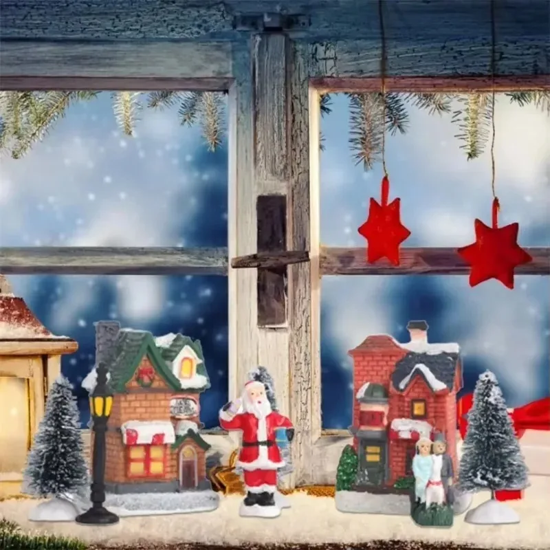 Christmas Resin House Miniature Light Up Village Set Decorative Small Houses for Tabletop Display Home Decoration Ornament - Image 3